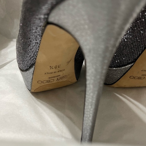 Jimmy Choo Dahlia, Dark silver Glitter peep pumps EU38.5 120mm, 3/4 platform. - Picture 8 of 10